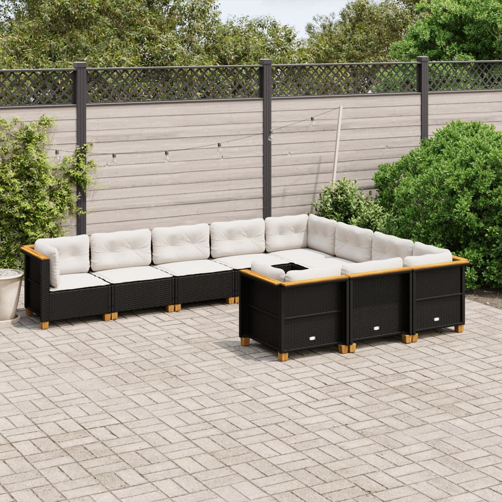 10-dijelni set vrtnih sofa s jastucima crni od poliratana Crna 63.5 x 63.5 x 62 cm