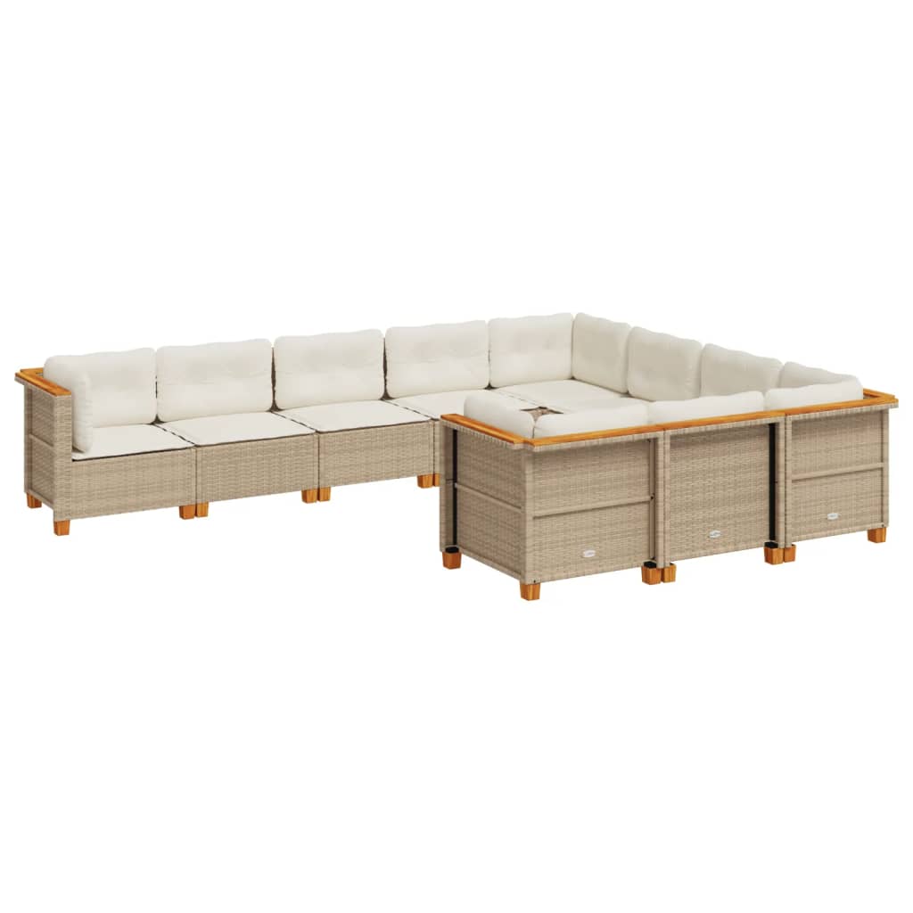 10-dijelni set vrtnih sofa s jastucima bež od poliratana 63.5 x 63.5 x 62 cm