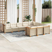 10-dijelni set vrtnih sofa s jastucima bež od poliratana 63.5 x 63.5 x 62 cm