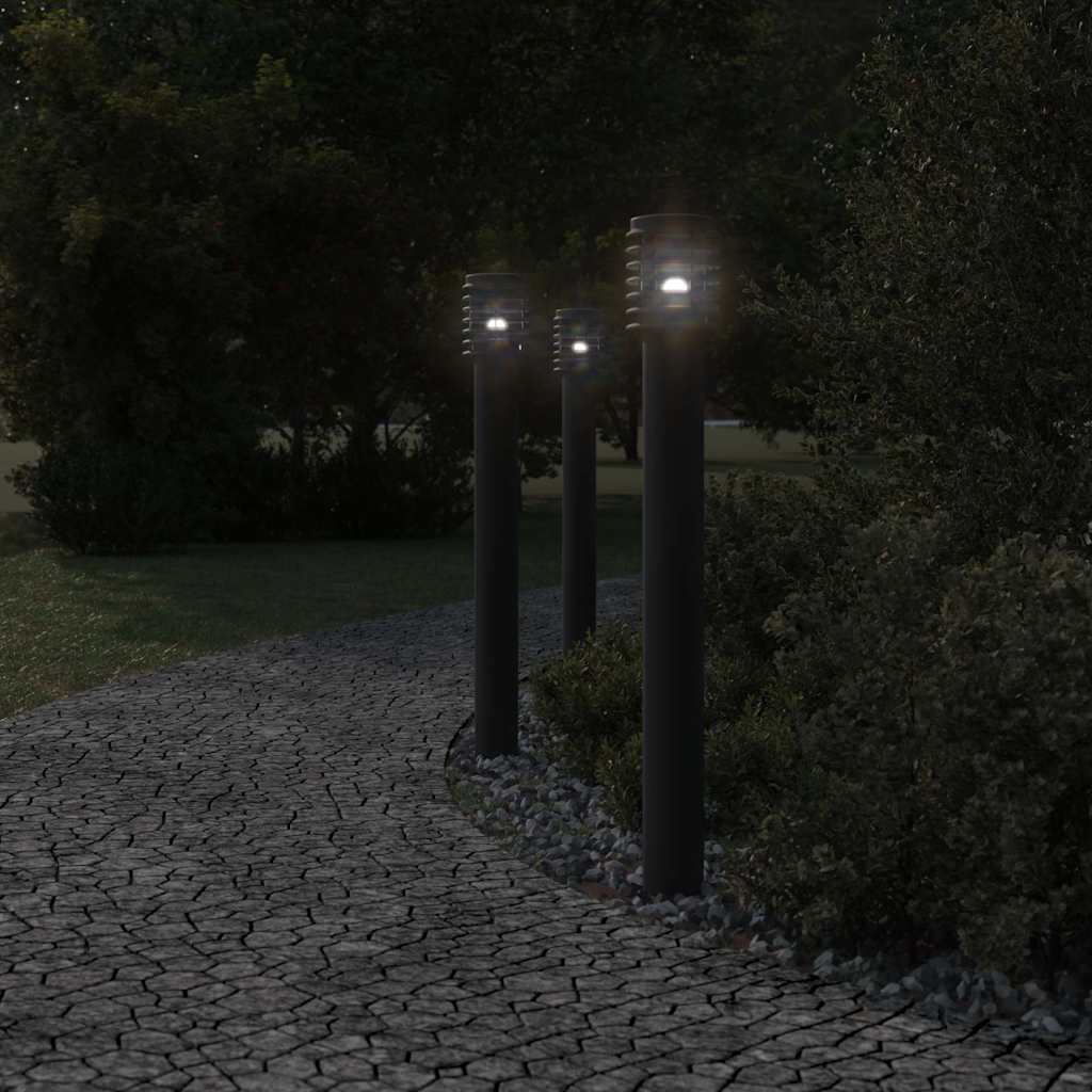 Vanjske podne svjetiljke sa utičnicom 3 kom crne 110 cm čelik