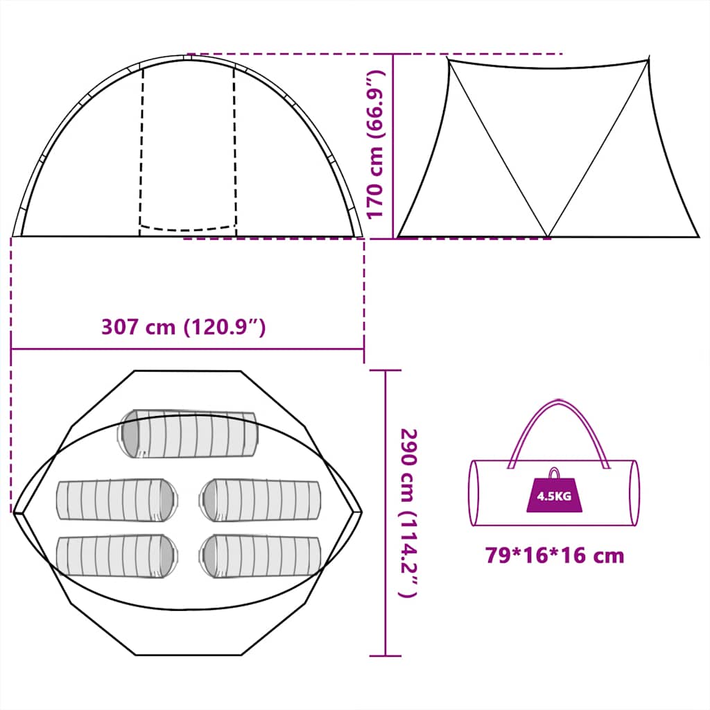 Šator za ribolov za 5 osoba maslinastozeleni vodootporni