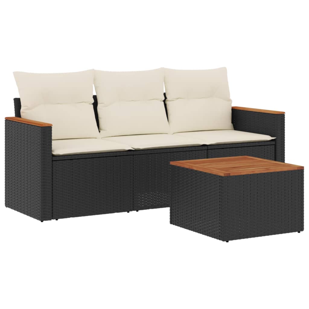 4-dijelni set vrtnih sofa od poliratana s jastucima crni