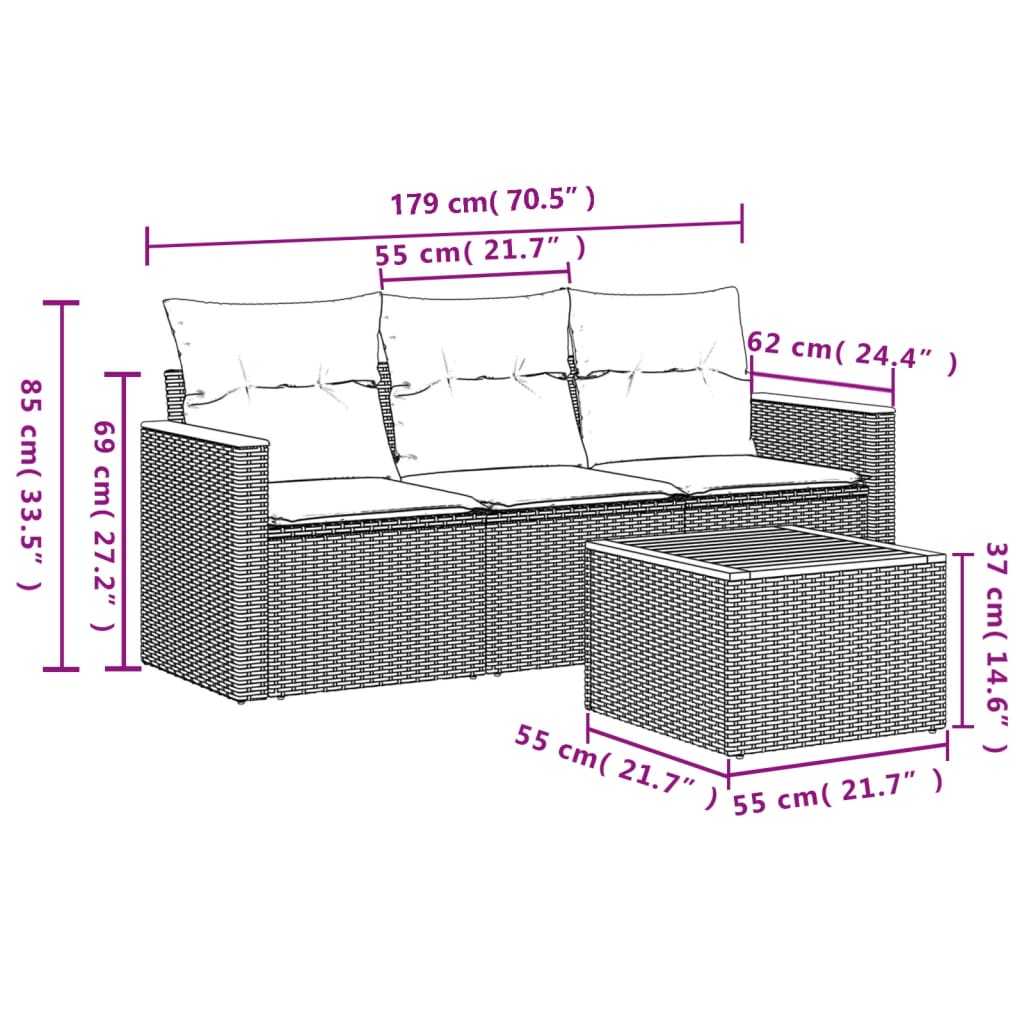4-dijelni set vrtnih sofa s jastucima bež od poliratana