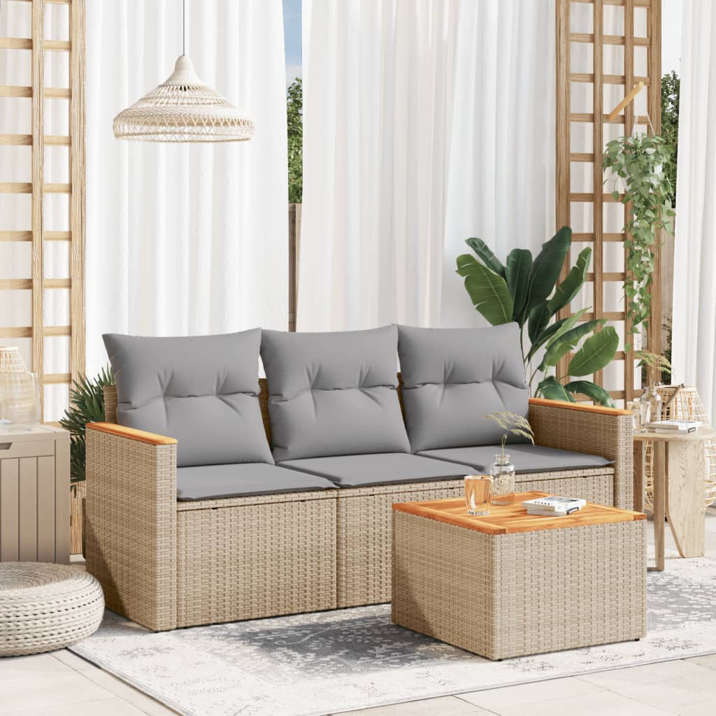 4-dijelni set vrtnih sofa s jastucima bež od poliratana