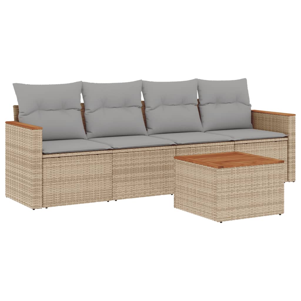 5-dijelni vrtni set sofa s jastucima bež od poliratana
