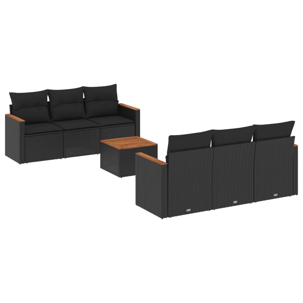7-dijelni set vrtnih sofa od poliratana s jastucima crni