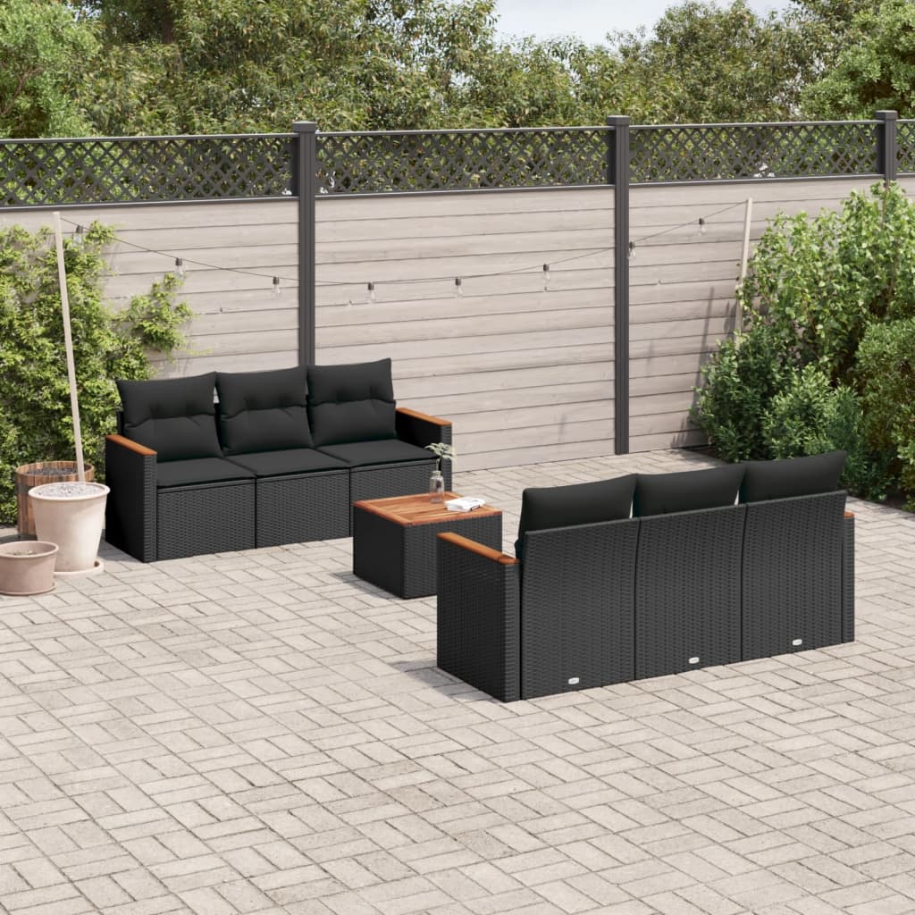 7-dijelni set vrtnih sofa od poliratana s jastucima crni