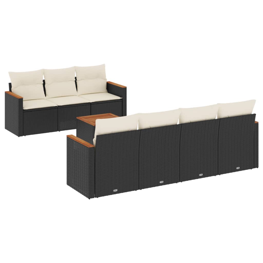 8-dijelni set vrtnih sofa od poliratana s jastucima crni