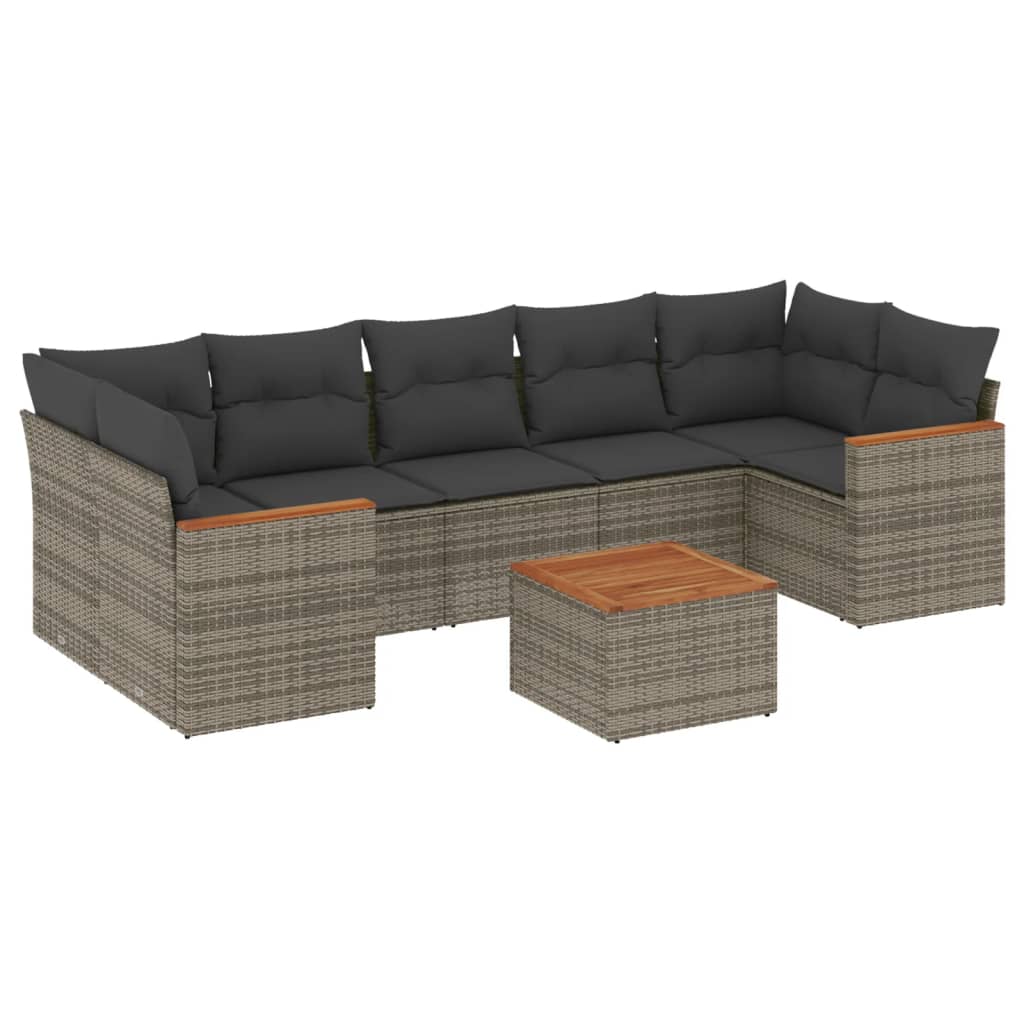 8-dijelni set vrtnih sofa od poliratana s jastucima sivi