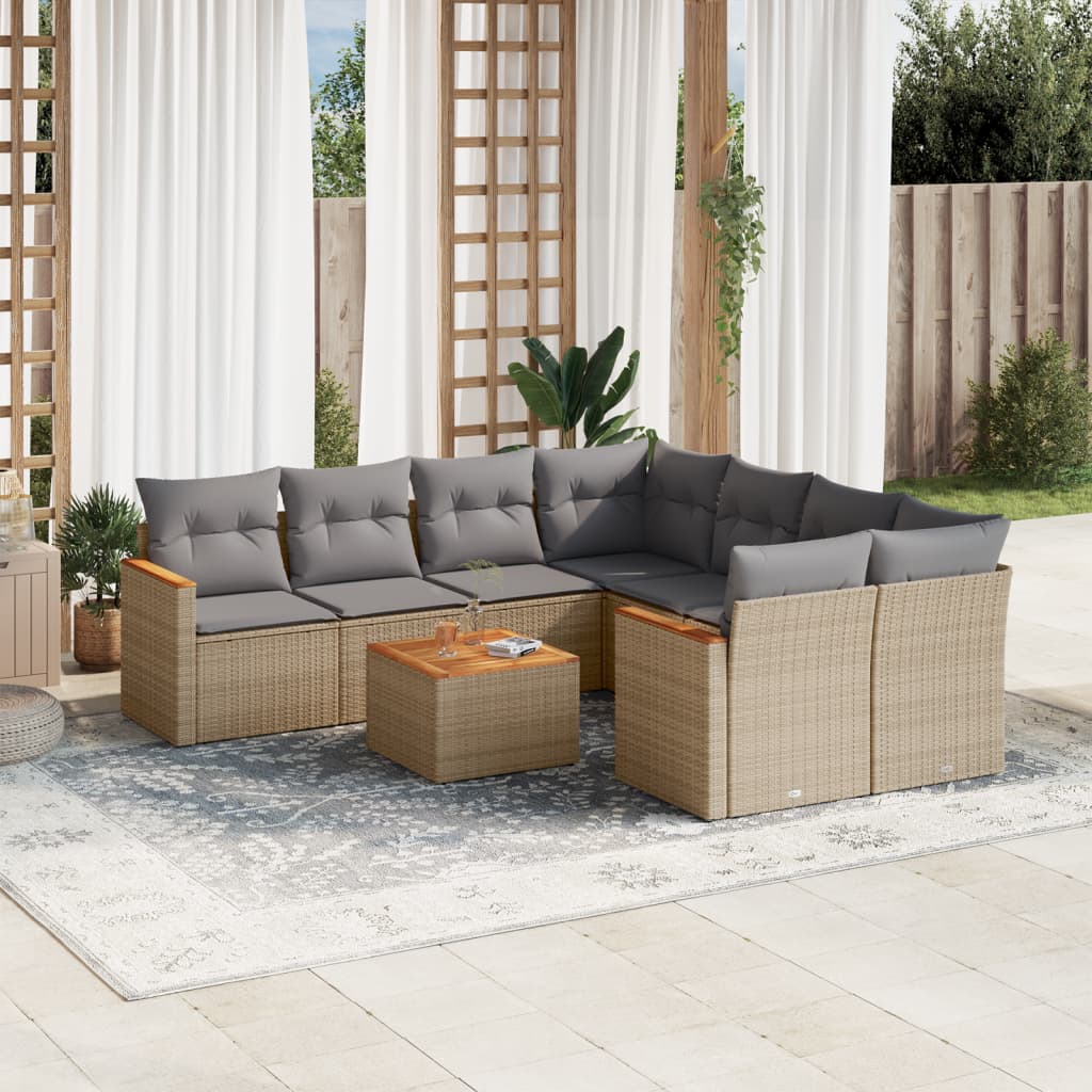 9-dijelni set vrtnih sofa s jastucima bež od poliratana