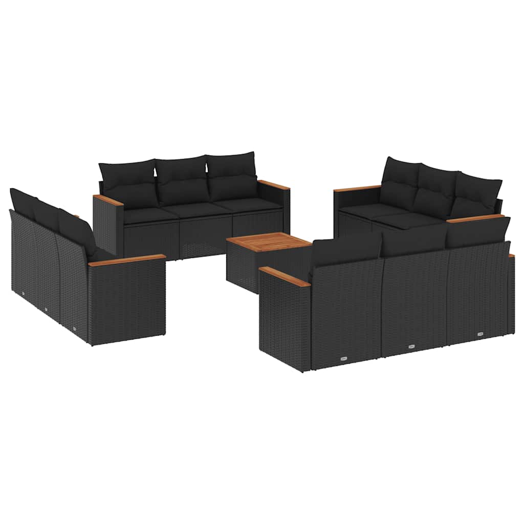 13-dijelni set vrtnih sofa s jastucima poliratan crni