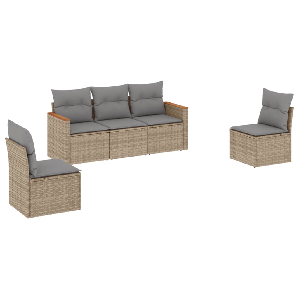 5-dijelni vrtni set sofa s jastucima bež od poliratana