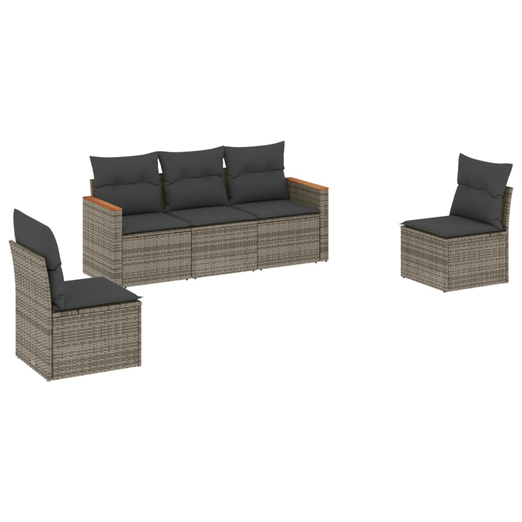 5-dijelna vrtna garnitura od poliratana s jastucima siva