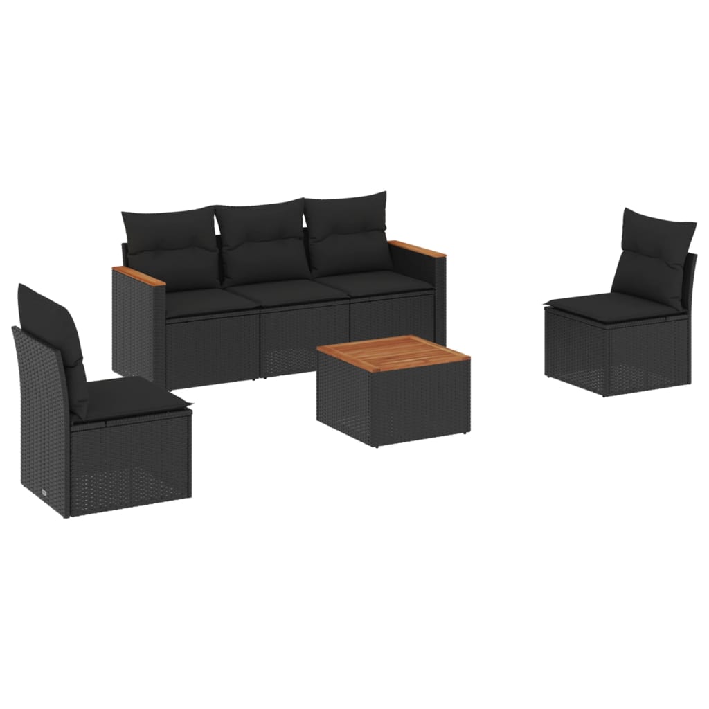 6-dijelni set vrtnih sofa s jastucima crni od poliratana