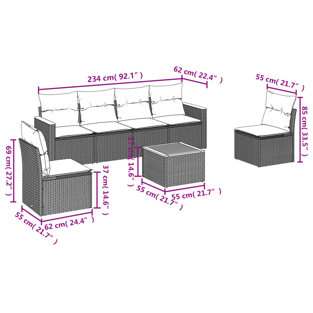 7-dijelni set vrtnih sofa sivi od poliratana