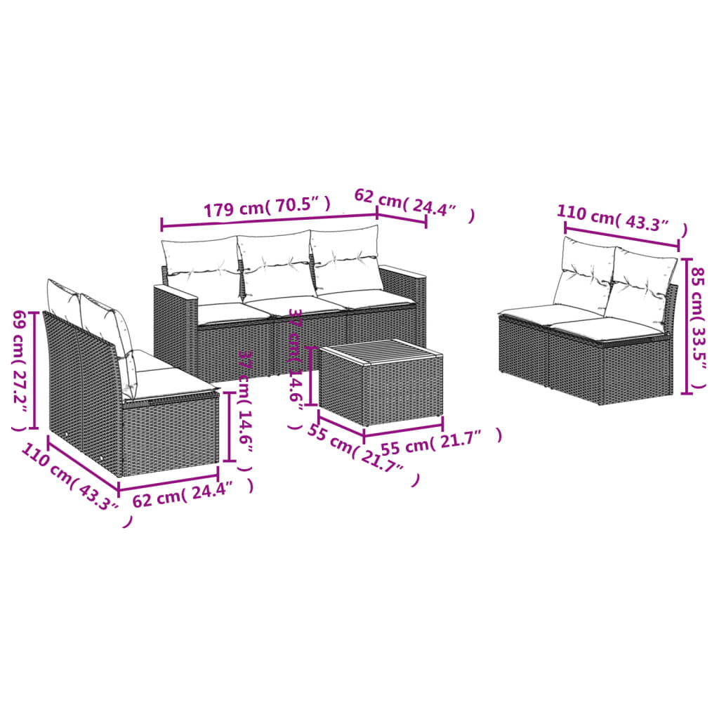 8-dijelni set vrtnih sofa od poliratana s jastucima crni