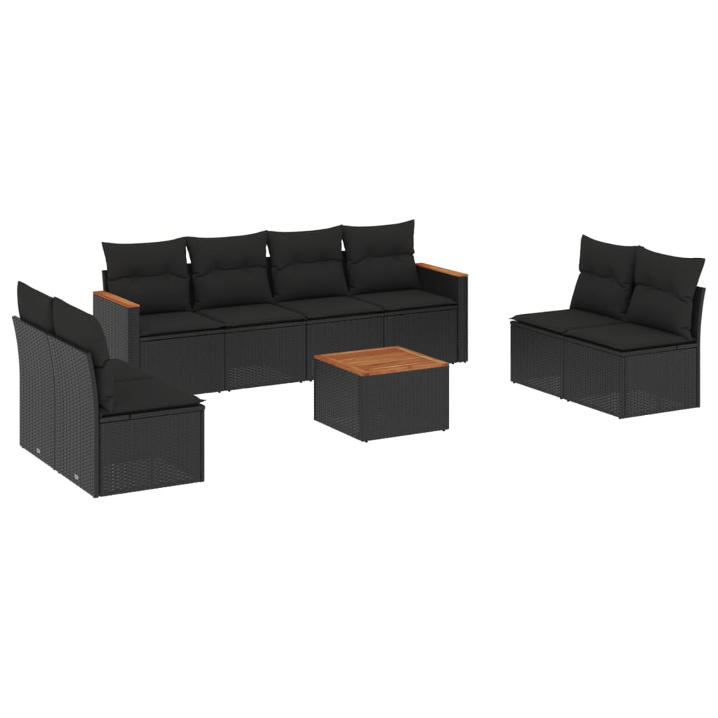 9-dijelni set vrtnih sofa s jastucima crni od poliratana