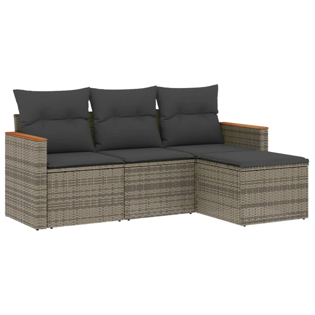 4-dijelni set vrtnih sofa od poliratana s jastucima sivi