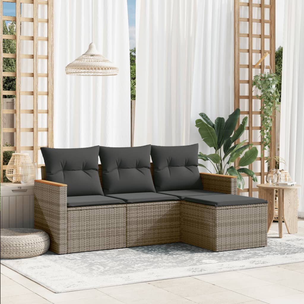 4-dijelni set vrtnih sofa od poliratana s jastucima sivi