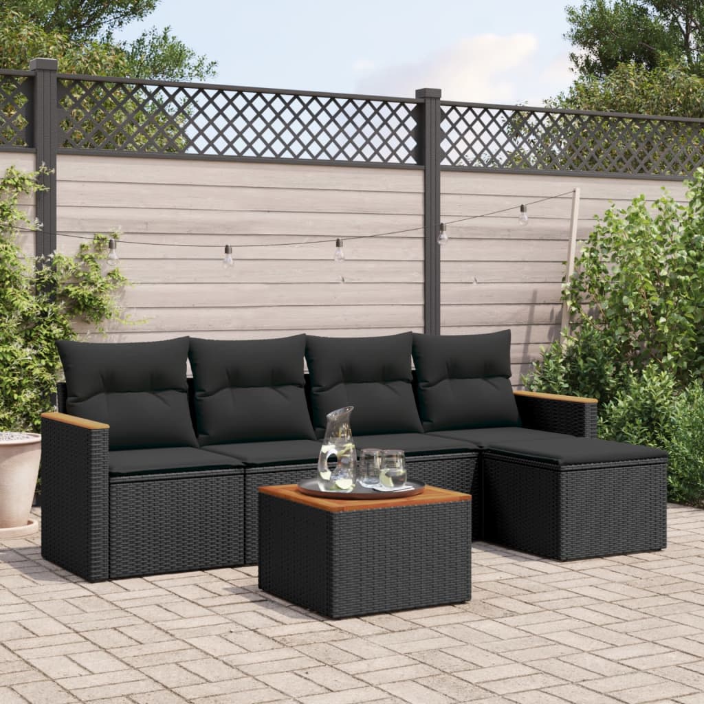 6-dijelni set vrtnih sofa s jastucima crni od poliratana