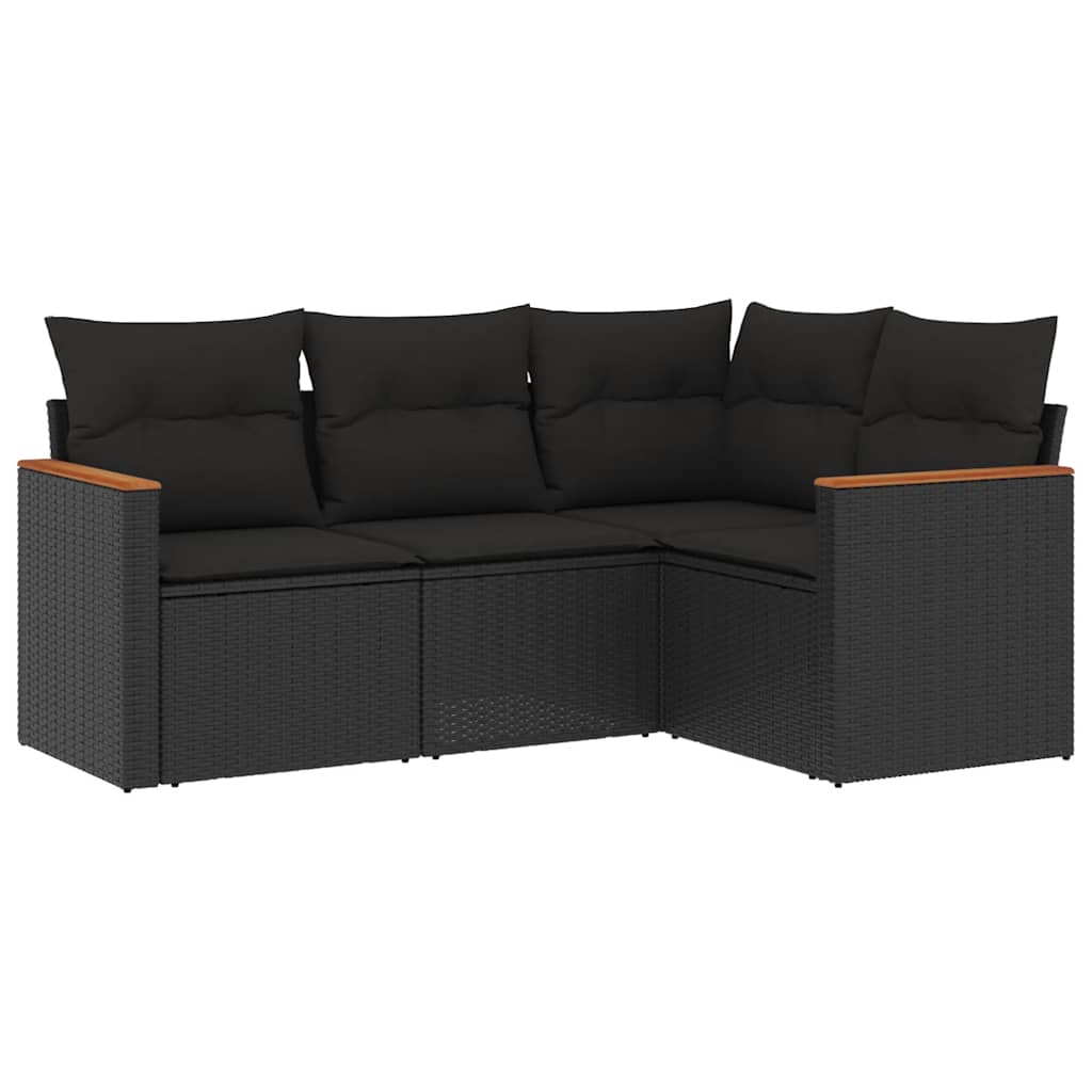 4-dijelni set vrtnih sofa od poliratana s jastucima crni
