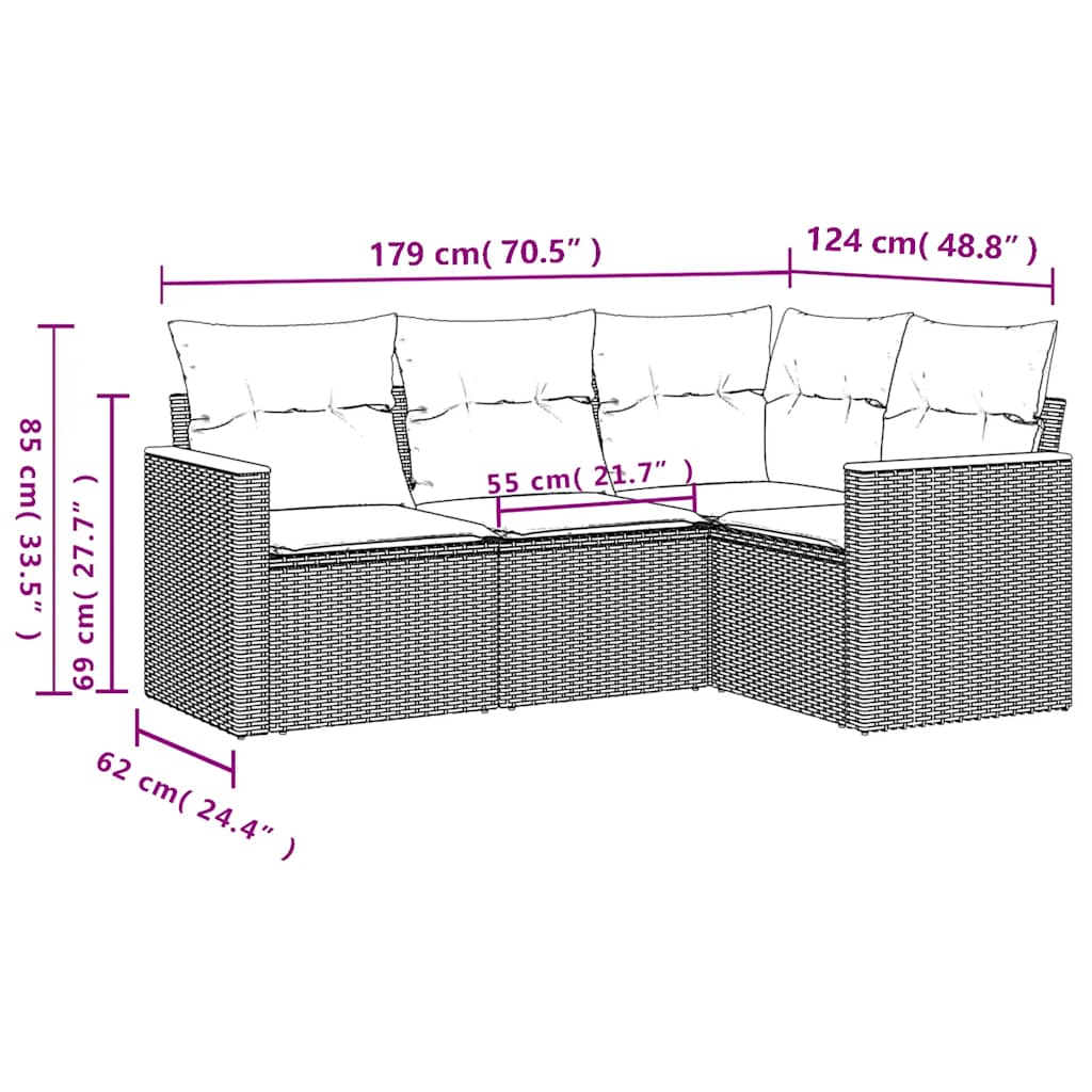 4-dijelni set vrtnih sofa od poliratana s jastucima crni