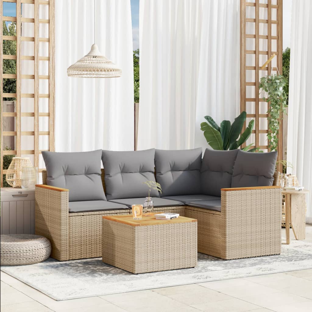 5-dijelni vrtni set sofa s jastucima bež od poliratana