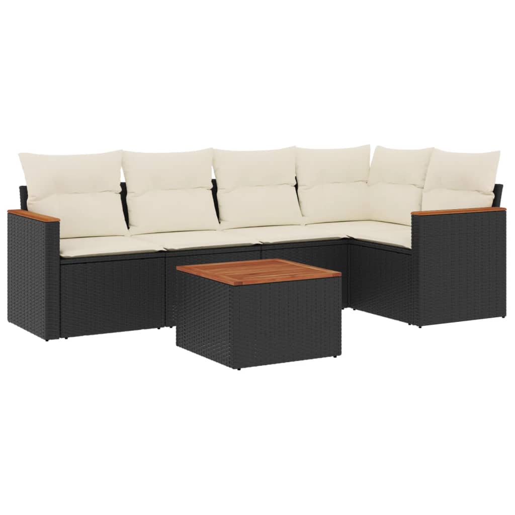 6-dijelni set vrtnih sofa s jastucima crni od poliratana