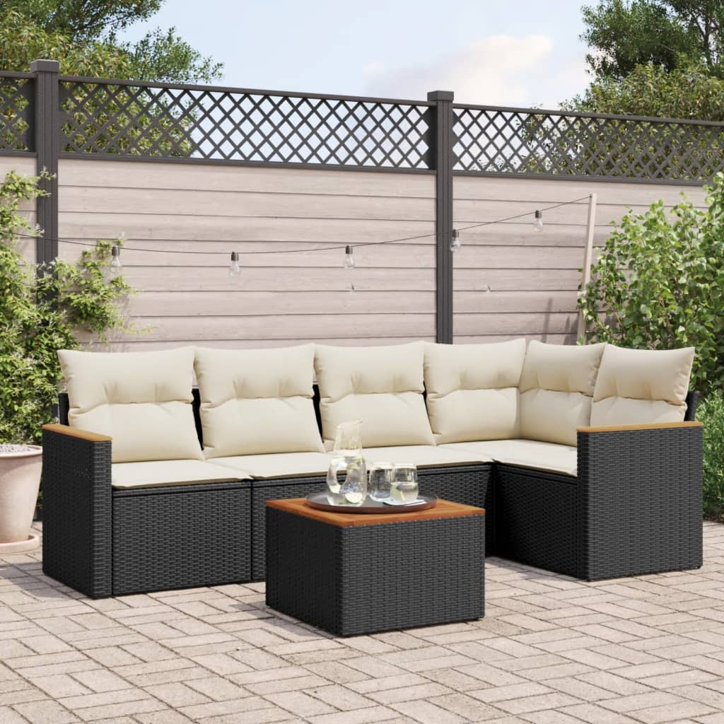 6-dijelni set vrtnih sofa s jastucima crni od poliratana