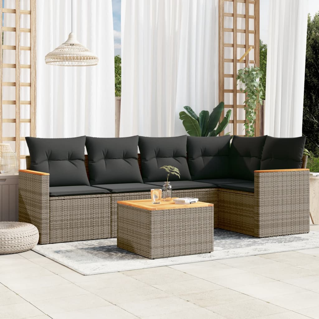 6-dijelni set vrtnih sofa od poliratana s jastucima sivi