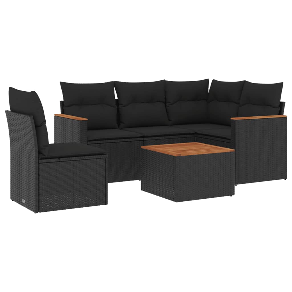 6-dijelni set vrtnih sofa s jastucima crni od poliratana