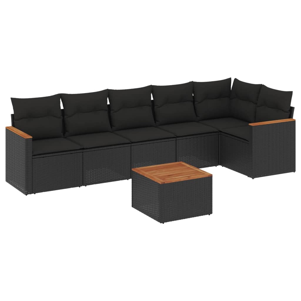 7-dijelni set vrtnih sofa od poliratana s jastucima crni