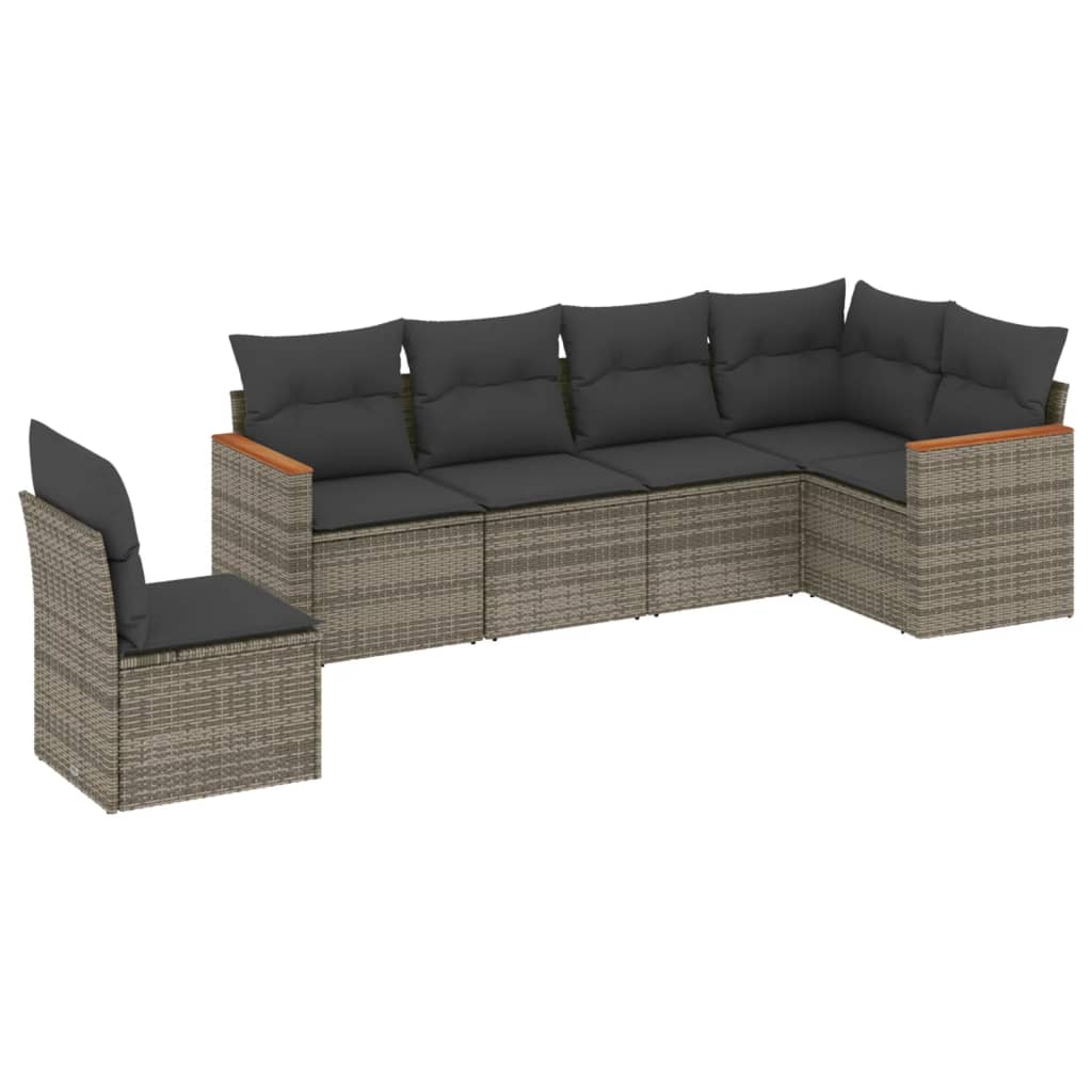 6-dijelni set vrtnih sofa od poliratana s jastucima sivi