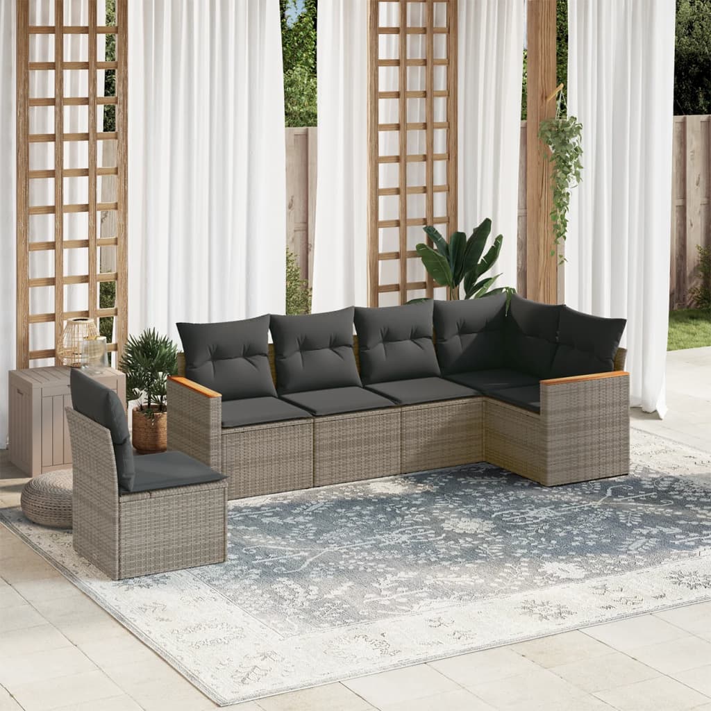 6-dijelni set vrtnih sofa od poliratana s jastucima sivi