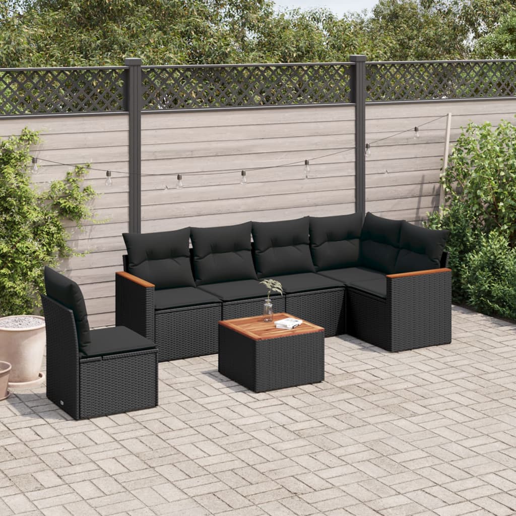 7-dijelni set vrtnih sofa od poliratana s jastucima crni