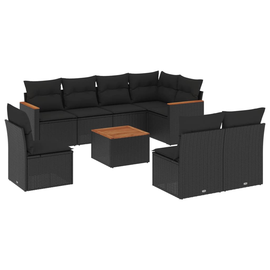 9-dijelni set vrtnih sofa s jastucima crni od poliratana