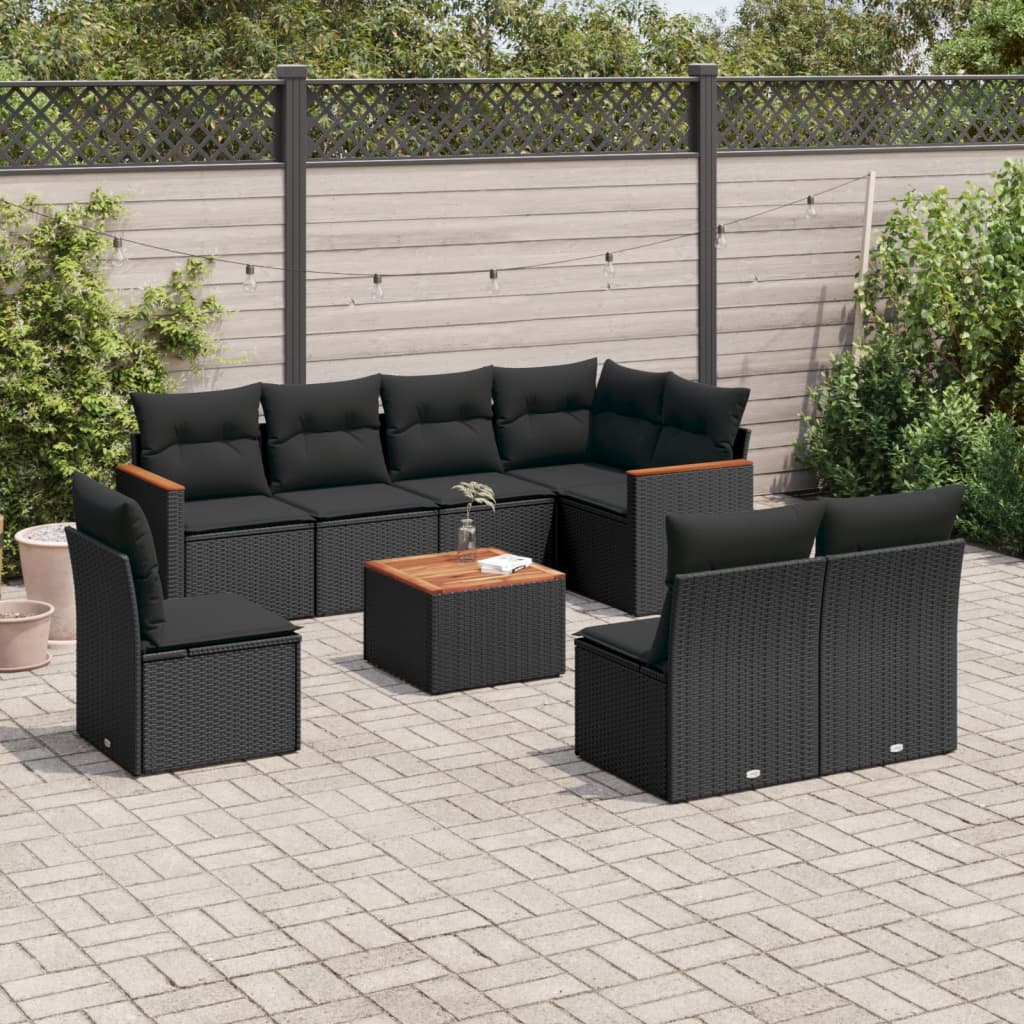 9-dijelni set vrtnih sofa s jastucima crni od poliratana