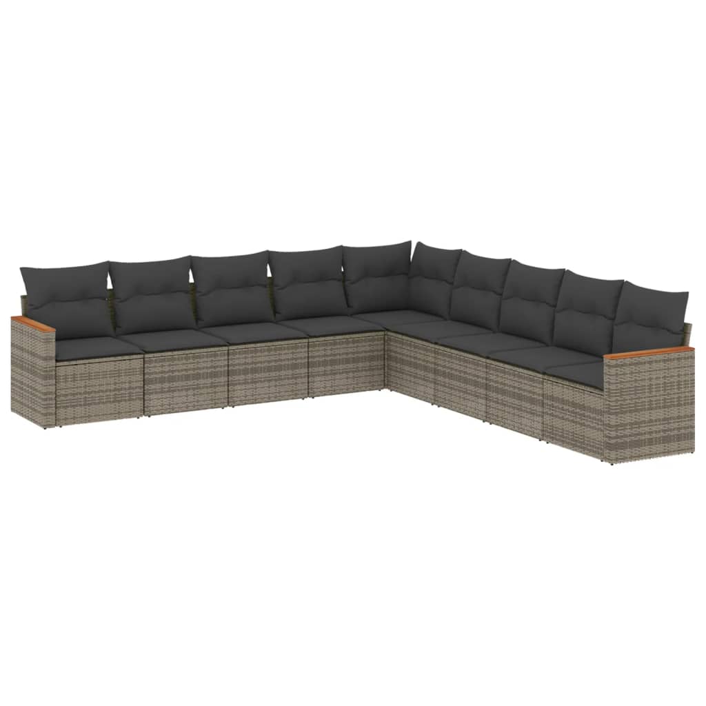 9-dijelni set vrtnih sofa od poliratana s jastucima sivi