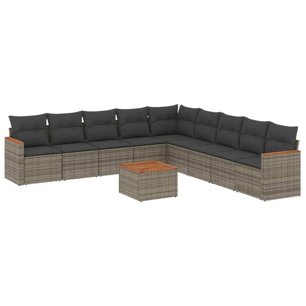 10-dijelni set vrtnih sofa od poliratana s jastucima sivi