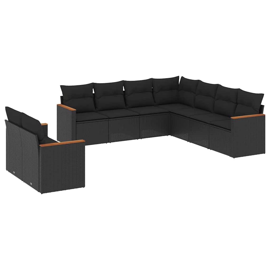 9-dijelni set vrtnih sofa s jastucima crni od poliratana