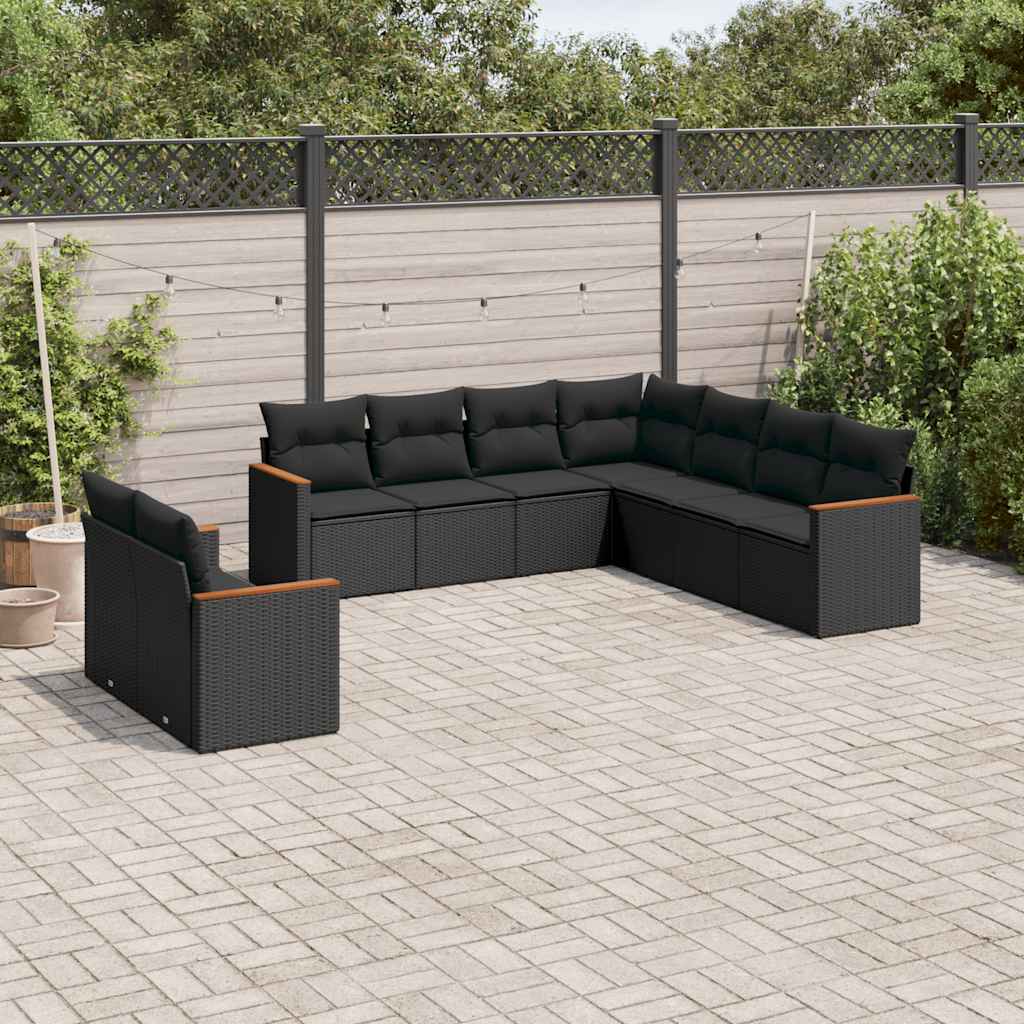 9-dijelni set vrtnih sofa s jastucima crni od poliratana