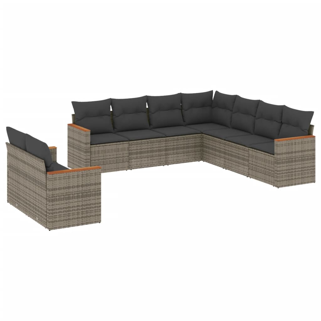 9-dijelni set vrtnih sofa od poliratana s jastucima sivi