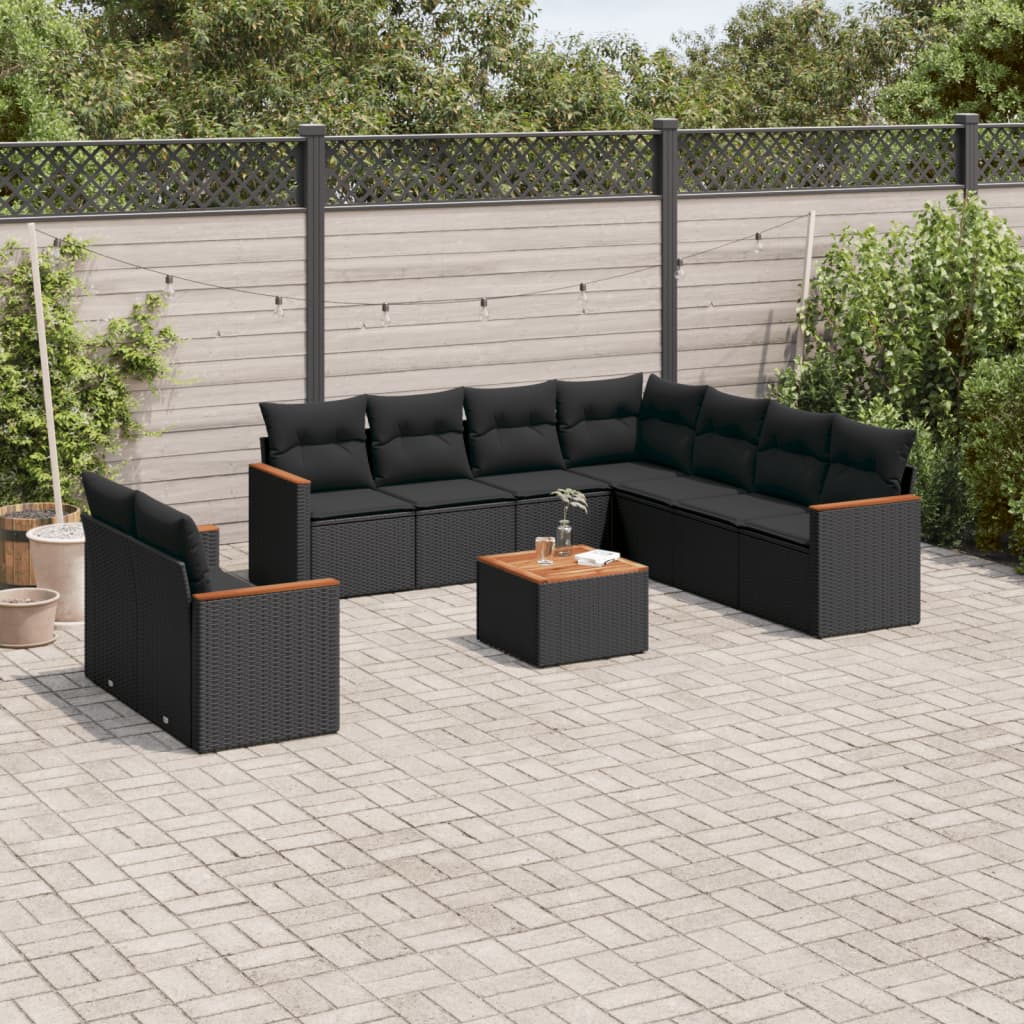 10-dijelni set vrtnih sofa s jastucima crni od poliratana