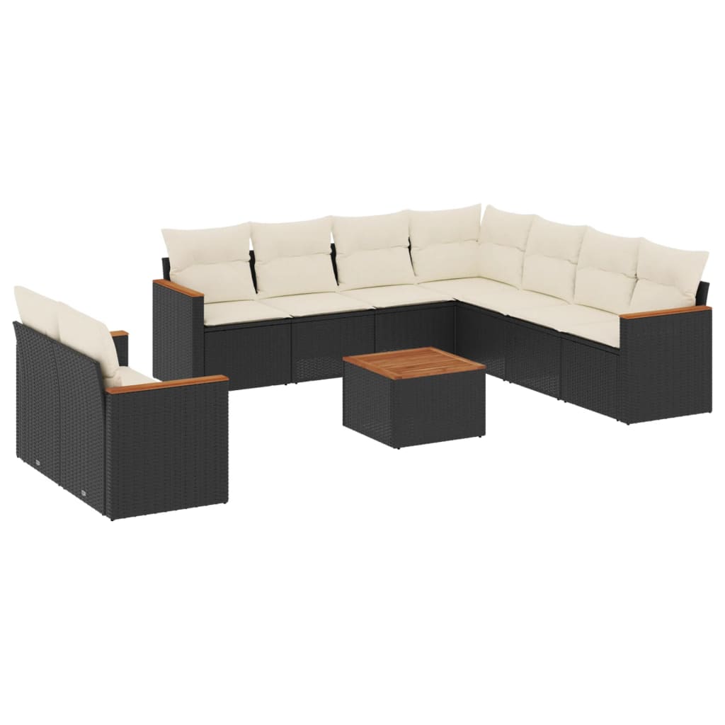 10-dijelni set vrtnih sofa s jastucima crni od poliratana