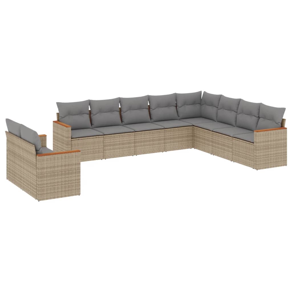 10-dijelni set vrtnih sofa s jastucima bež od poliratana