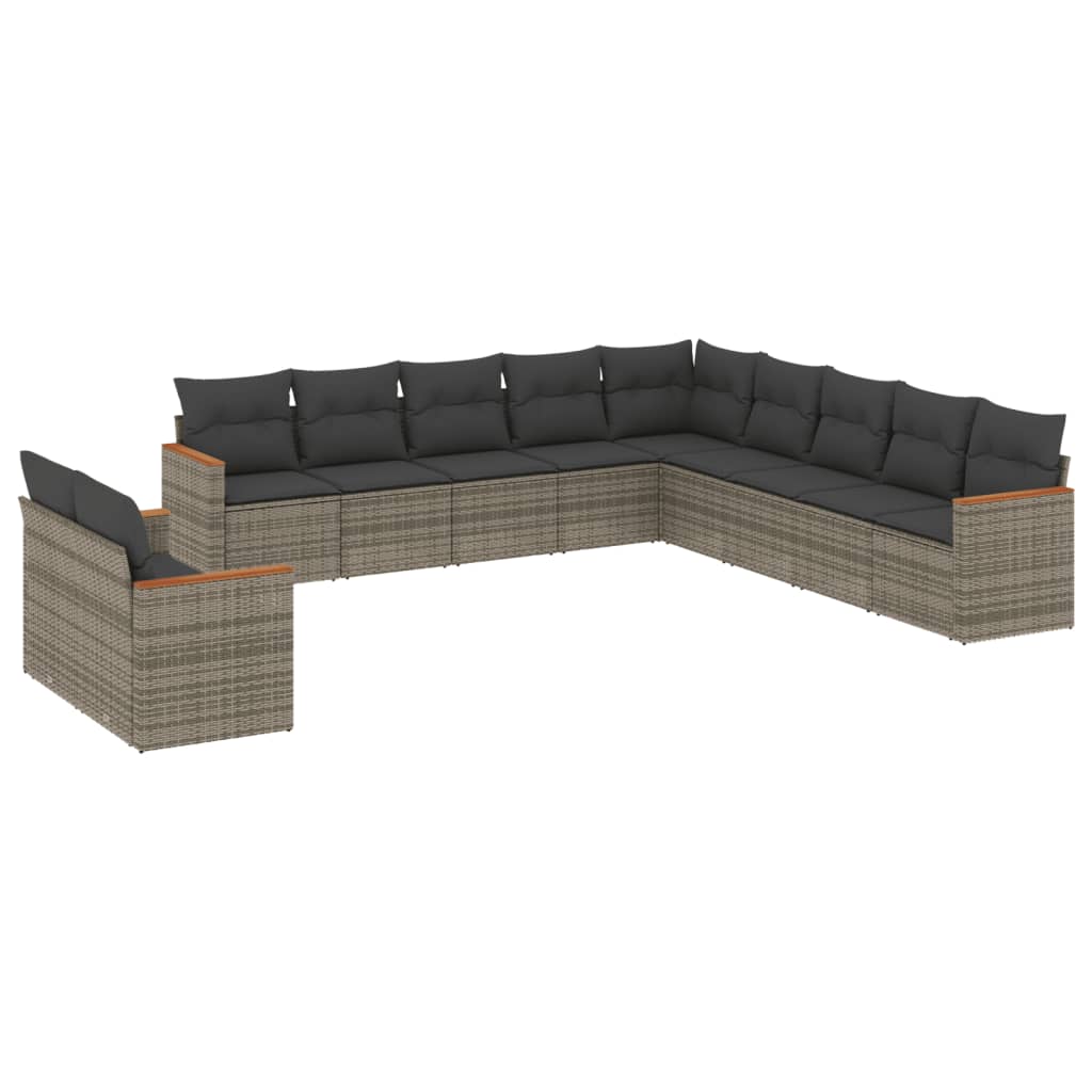 11-dijelni set vrtnih sofa od poliratana s jastucima sivi