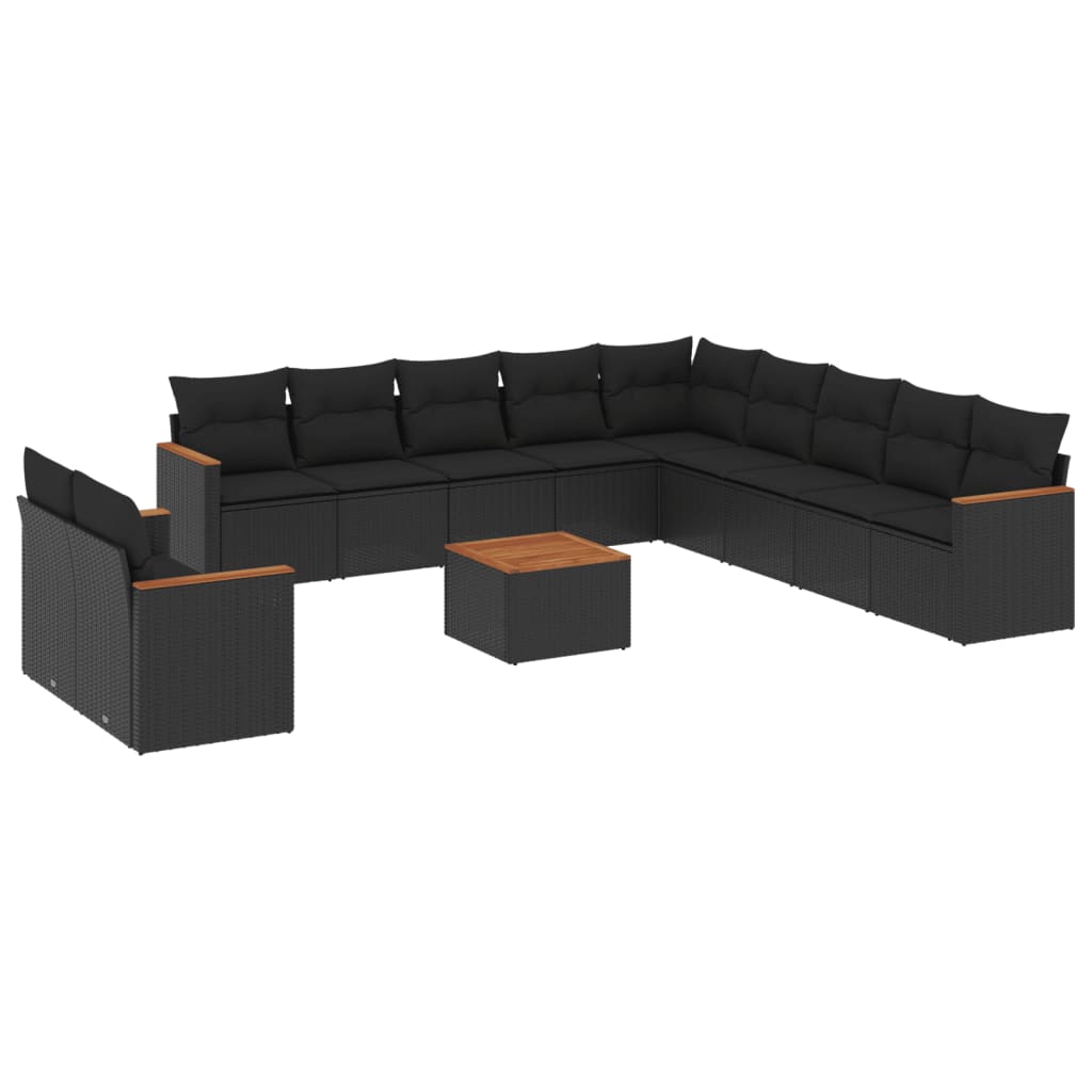 12-dijelni set vrtnih sofa od poliratana s jastucima crni