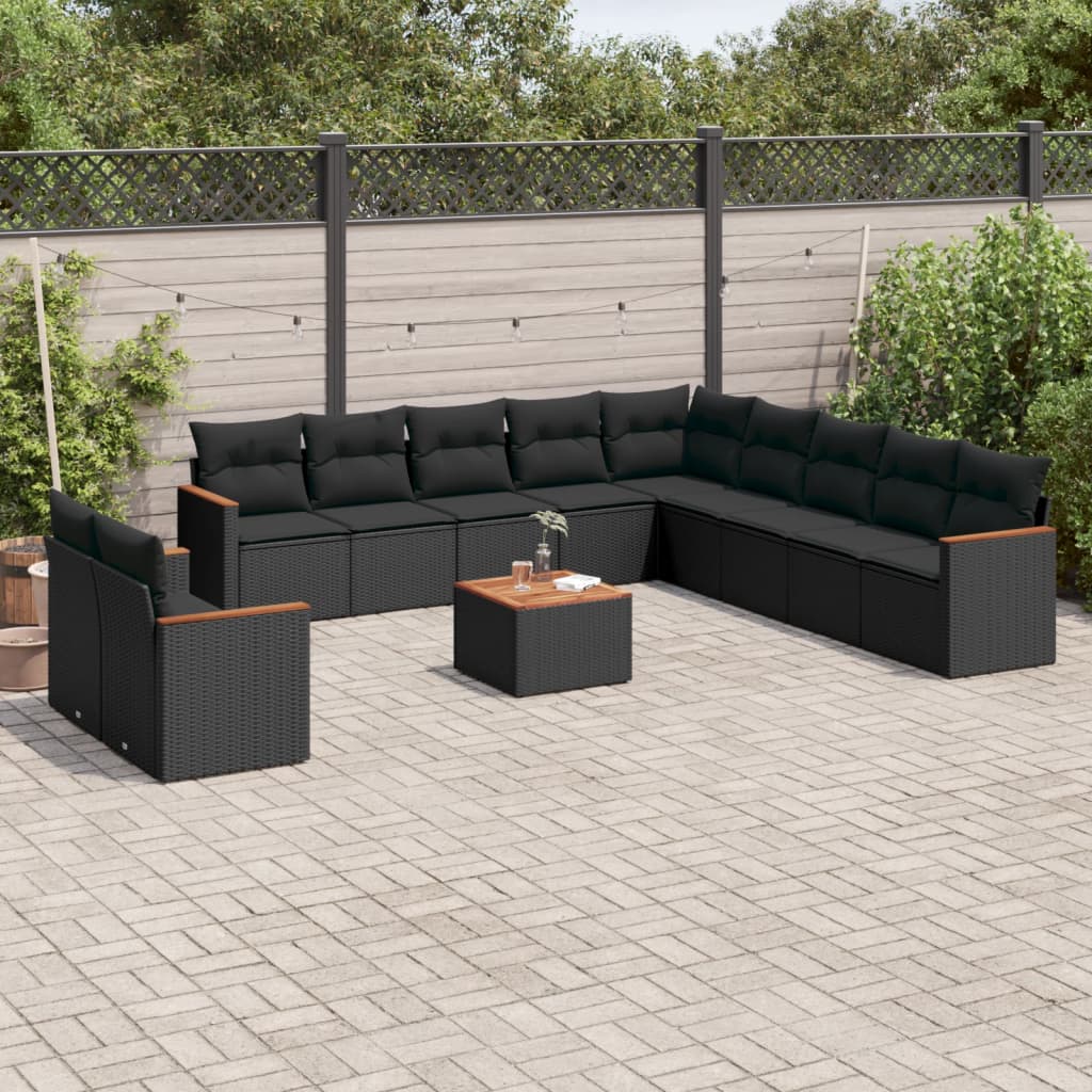 12-dijelni set vrtnih sofa od poliratana s jastucima crni