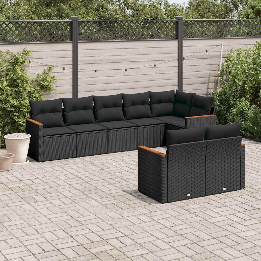 8-dijelni set vrtnih sofa od poliratana s jastucima crni