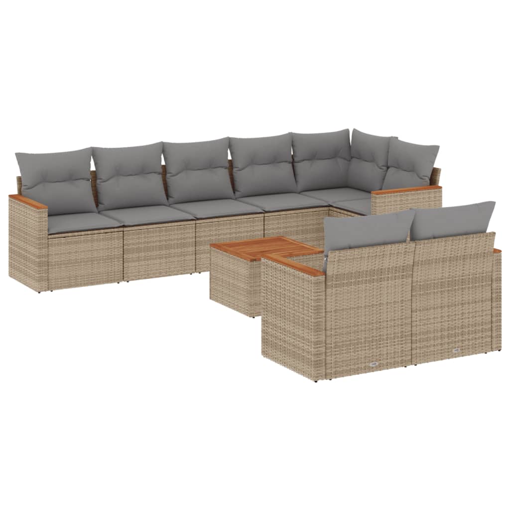 9-dijelni set vrtnih sofa s jastucima bež od poliratana
